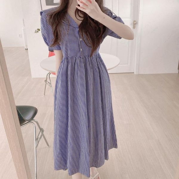 vintage chic korea design women 2021 cute sweet japanese girls summer short sleeve blue single breasted button plaid shirt dress party dress, White;black
vintage chic korea design women 2021 cute sweet japanese girls summer short sleeve blue single breasted button plaid shirt dress party dress, White;black