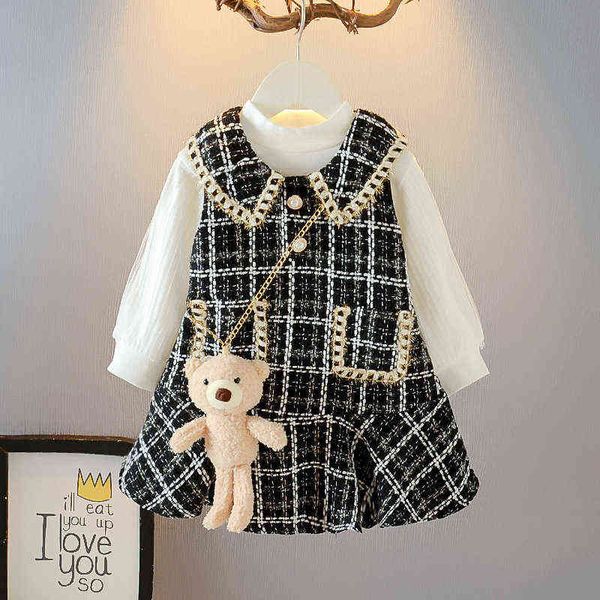 menoea girl baby elegant plaid dresses kids party princess autumn costumes fashion long sleeve sweet tweed clothes with bear bag g1218, Red;yellow
menoea girl baby elegant plaid dresses kids party princess autumn costumes fashion long sleeve sweet tweed clothes with bear bag g1218, Red;yellow