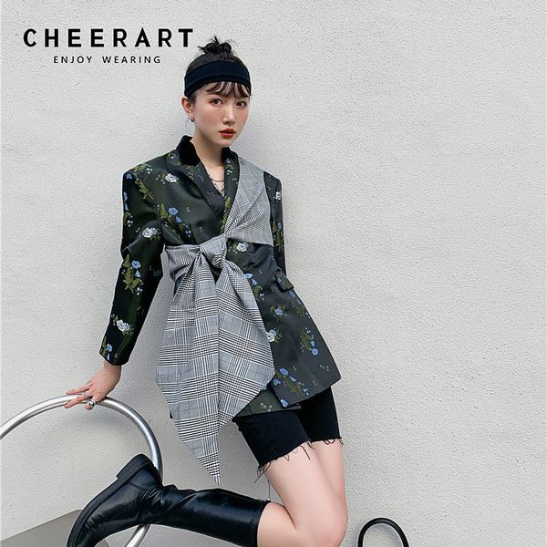 fashion designer floral blazer women patchwork plaid jacket dark green ladies shoulder pad korean style 210427, White;black
fashion designer floral blazer women patchwork plaid jacket dark green ladies shoulder pad korean style 210427, White;black