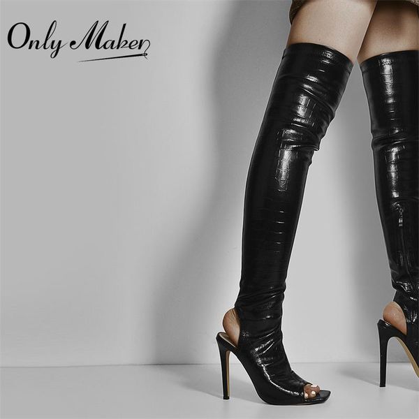 sandals onlymaker square open toe over the knee high boot black patent leather crocodile print thin heel back hollow zipper
sandals onlymaker square open toe over the knee high boot black patent leather crocodile print thin heel back hollow zipper