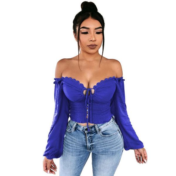 women's blouses & shirts sweet off shoulder women and lace up long sleeve slim bandage fitted cropped chemise blusas female, White
women's blouses & shirts sweet off shoulder women and lace up long sleeve slim bandage fitted cropped chemise blusas female, White