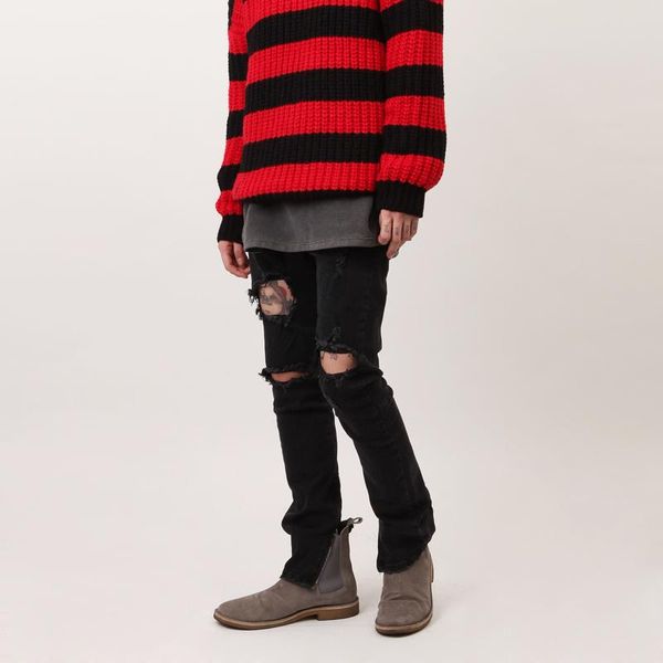 men's jeans tide thin knees hole black slim zipper feet autumn and winter trousers high street ripped fashion, Blue
men's jeans tide thin knees hole black slim zipper feet autumn and winter trousers high street ripped fashion, Blue