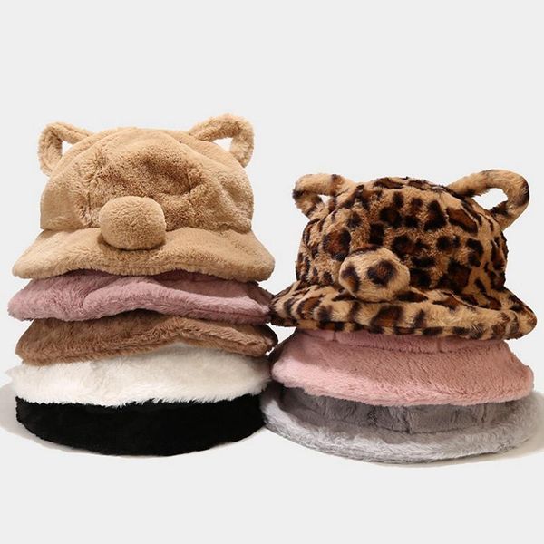 wide brim hats fashion autumn winter leopard fur bucket hat bear ear ball plush fisherman soft warm thick basin protection, Blue;gray
wide brim hats fashion autumn winter leopard fur bucket hat bear ear ball plush fisherman soft warm thick basin protection, Blue;gray