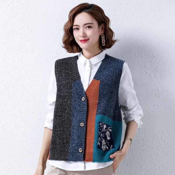 knitted vt women's 2021 autumn winter color blocking sleevels bottomls waistcoat versatile cardigan sweater coat mom's, Black;white
knitted vt women's 2021 autumn winter color blocking sleevels bottomls waistcoat versatile cardigan sweater coat mom's, Black;white