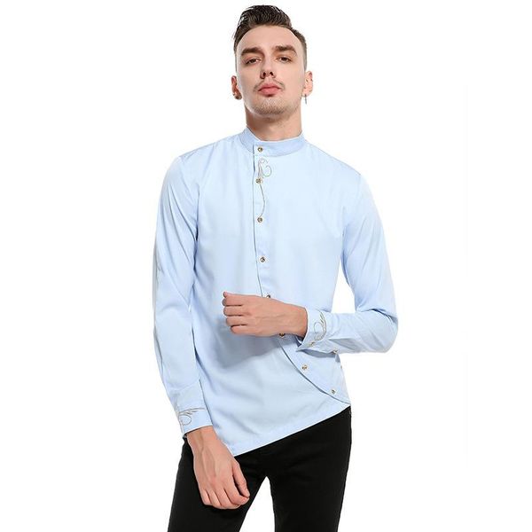 men's casual shirts long sleeve stand collar solid shirt streetwear autumn men blouse fashion irregular skew buttoned cardigan mens, White;black
men's casual shirts long sleeve stand collar solid shirt streetwear autumn men blouse fashion irregular skew buttoned cardigan mens, White;black