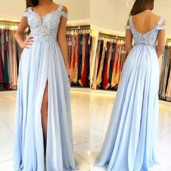 party dresses sky blue off the shoulder prom long 2021 vestidos de fiesta noche side split chiffon imported dress formal gown, White;black
party dresses sky blue off the shoulder prom long 2021 vestidos de fiesta noche side split chiffon imported dress formal gown, White;black