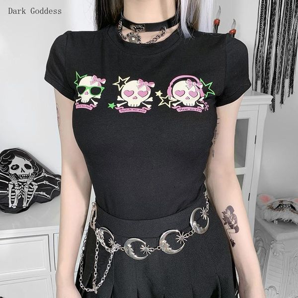 women's t-shirt gothic black summer harajuku short-sleeved o-neck skull print streetwear punk grunge aesthetic top, White
women's t-shirt gothic black summer harajuku short-sleeved o-neck skull print streetwear punk grunge aesthetic top, White