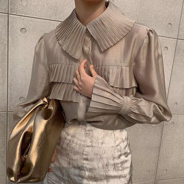 women's blouses & shirts big lantern sleeve blouse women spring single breasted stand collar office work solid vintage, White
women's blouses & shirts big lantern sleeve blouse women spring single breasted stand collar office work solid vintage, White