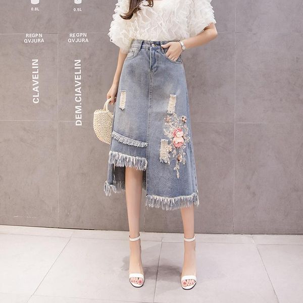 skirts summer korean women denim high waist hole embroidery irregularity tassel fashion skirt cotton ropa mujer 2021 b05705, Black
skirts summer korean women denim high waist hole embroidery irregularity tassel fashion skirt cotton ropa mujer 2021 b05705, Black