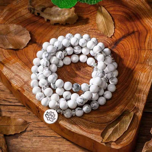 108 mala beads bracelet women howlite natural stone with lotus om buddha charm yoga jewelry, Golden;silver
108 mala beads bracelet women howlite natural stone with lotus om buddha charm yoga jewelry, Golden;silver