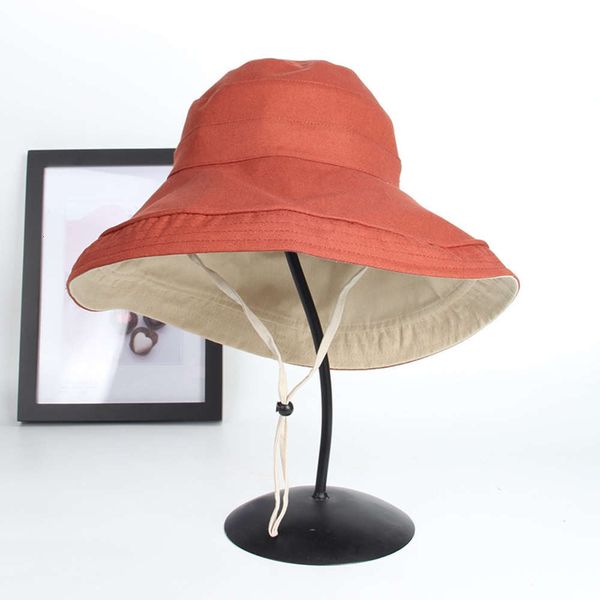 sun hat big eaves female fisherman's summer korean sunshade cap cotton outdoor sunscreen dome sun hat wind rope, Blue;gray