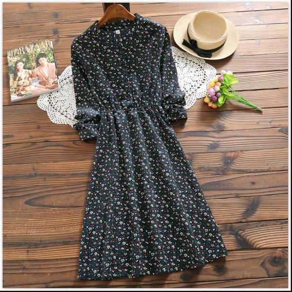 mori girl autumn spring midi womens dresses stand collar floral printed vintage elegant long sleeved chic corduory, Black;gray
mori girl autumn spring midi womens dresses stand collar floral printed vintage elegant long sleeved chic corduory, Black;gray