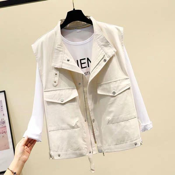 women's jackets 2021 spring autumn jacket womens single-breasted sleeveless casual loose pocket slim female costume tooling outwear, Black;brown
women's jackets 2021 spring autumn jacket womens single-breasted sleeveless casual loose pocket slim female costume tooling outwear, Black;brown