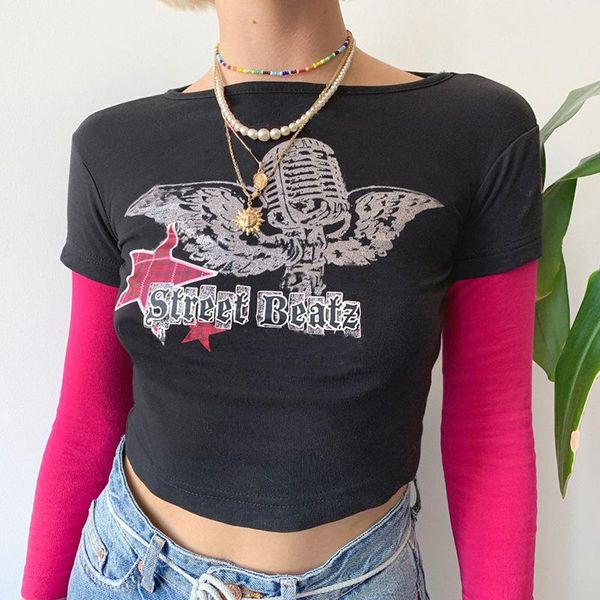 women's t-shirt 2021 autumn letter printing fake two-piece contrast sleeve round neck, White
women's t-shirt 2021 autumn letter printing fake two-piece contrast sleeve round neck, White