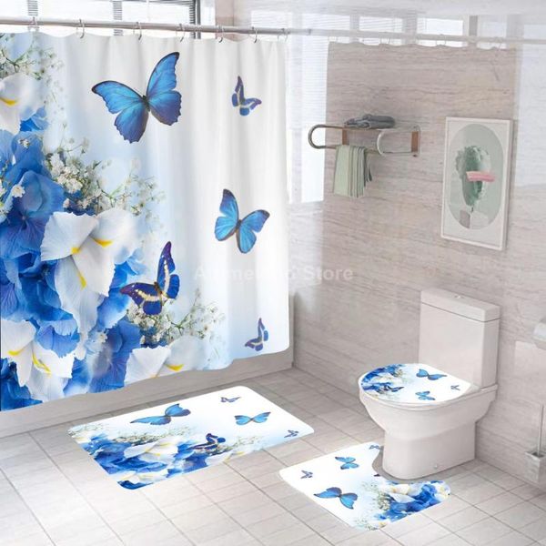 shower curtains blue butterfly flower curtain with non slip rug mat bathroom waterproof polyester hooks
shower curtains blue butterfly flower curtain with non slip rug mat bathroom waterproof polyester hooks