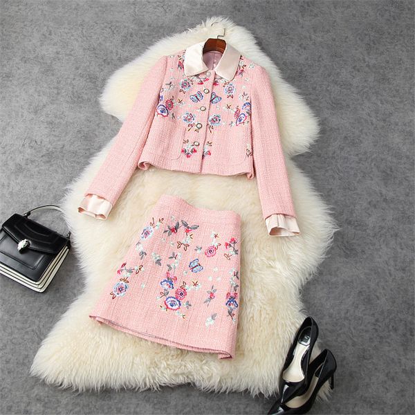 runway fashionable female sweetness two pieces outfit winter embroidery floral wool jacket designers and skirt suit sets, Black
runway fashionable female sweetness two pieces outfit winter embroidery floral wool jacket designers and skirt suit sets, Black
