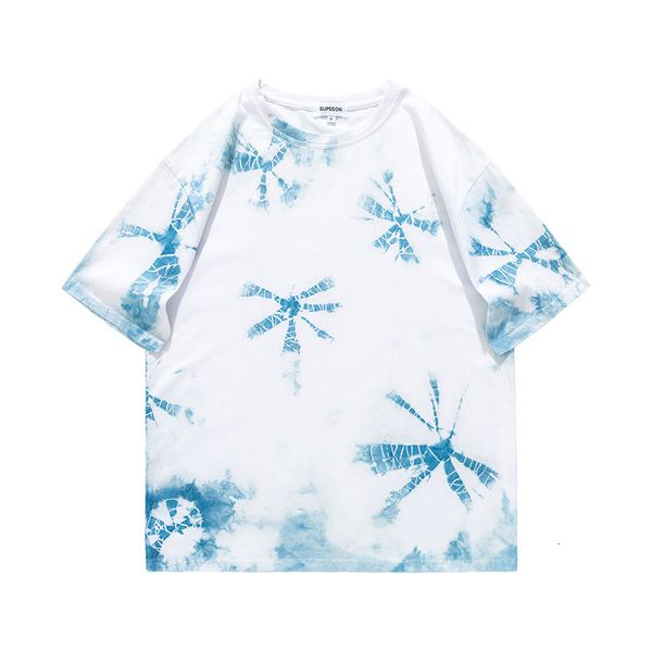 t shirt hand tie dyed short sleeve summer fashion brand loose original night style gradual change lovers half, White;black
t shirt hand tie dyed short sleeve summer fashion brand loose original night style gradual change lovers half, White;black