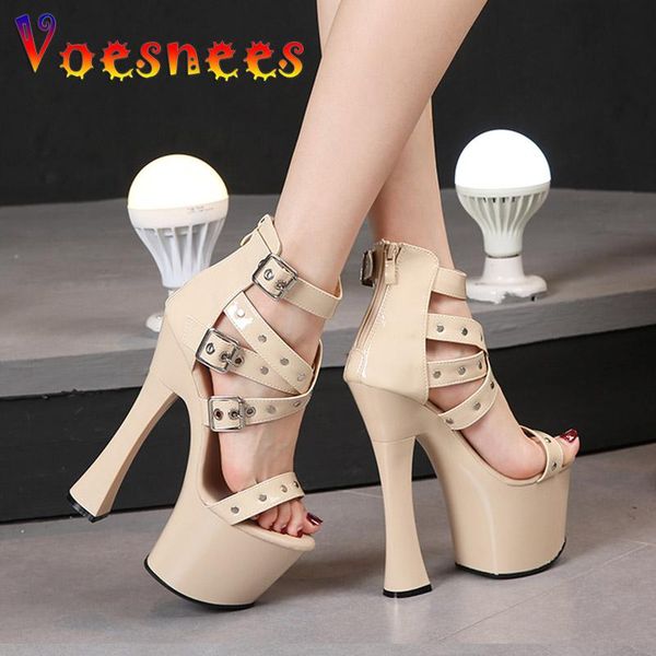 sandals women summer ankle cross belt rivets high heels fashion platform round toe peep 17.5cm cover heel night club, Black
sandals women summer ankle cross belt rivets high heels fashion platform round toe peep 17.5cm cover heel night club, Black