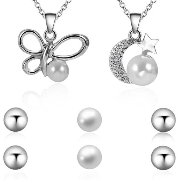 earrings & necklace korean simple butterfly moon star inlaid pearl ear stud women's jewelry sets animal necklaces pendants cute, Silver
earrings & necklace korean simple butterfly moon star inlaid pearl ear stud women's jewelry sets animal necklaces pendants cute, Silver