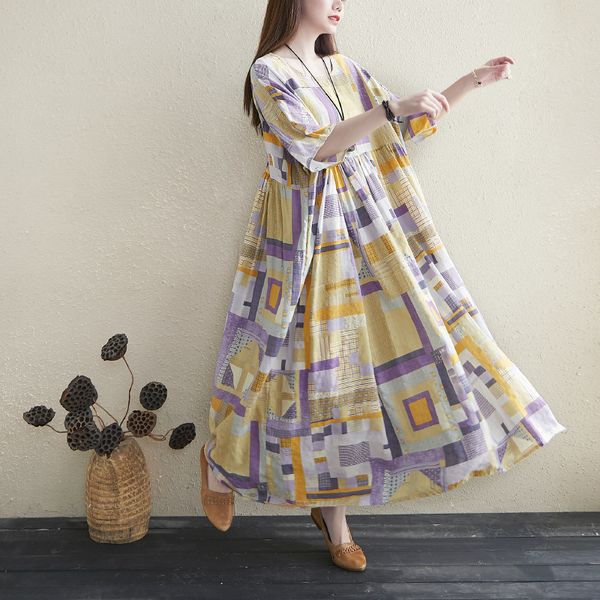 johnature geometric patterns vintage summer dresses women ankle-length half sleeve casual o-neck loose dresses 210521, Black;gray
johnature geometric patterns vintage summer dresses women ankle-length half sleeve casual o-neck loose dresses 210521, Black;gray