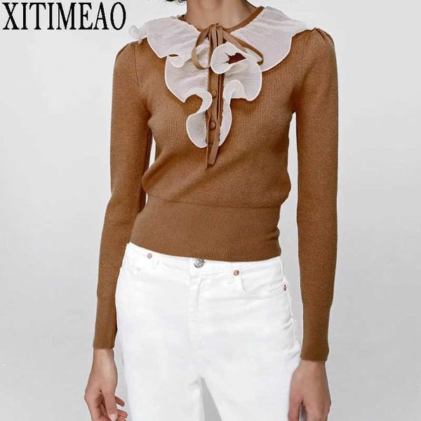 za women slim fit knitting sweater casual femme o-neck long sleeve pullover high street lady ruffle decoration 210602, White;black
za women slim fit knitting sweater casual femme o-neck long sleeve pullover high street lady ruffle decoration 210602, White;black