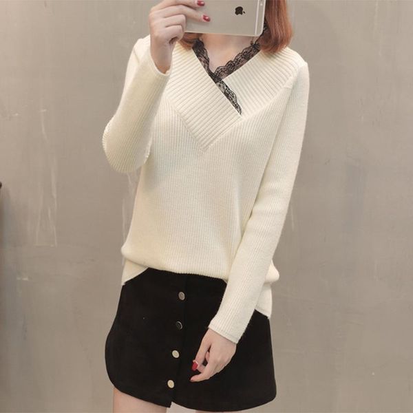 basic v-neck lace knitted women sweater casual loose long sleeve autumn winter pullover ladies knit jumper pull women's sweaters, White;black
basic v-neck lace knitted women sweater casual loose long sleeve autumn winter pullover ladies knit jumper pull women's sweaters, White;black