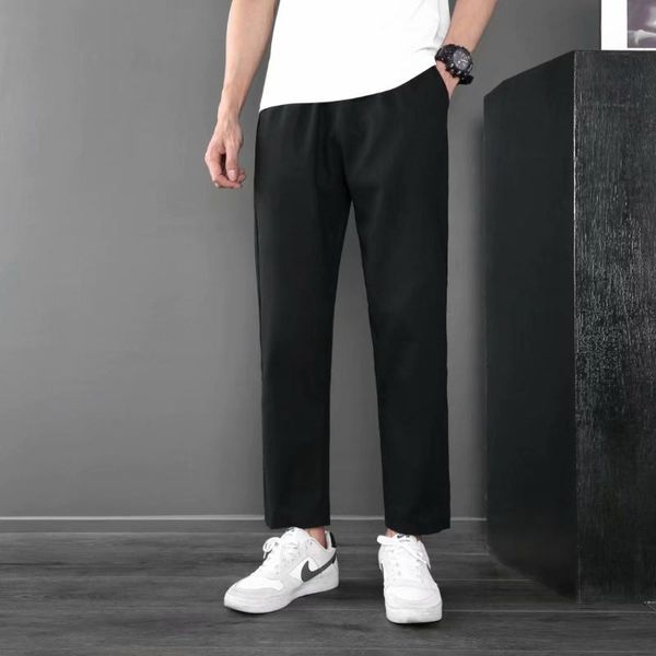 men's pants summer ice silk breathable trousers solid color elastic waist loose hip-hop casual, Black
men's pants summer ice silk breathable trousers solid color elastic waist loose hip-hop casual, Black