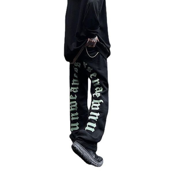 men's jeans high street printed loose straight pants plus velvet mopping autumn and winter, Blue
men's jeans high street printed loose straight pants plus velvet mopping autumn and winter, Blue