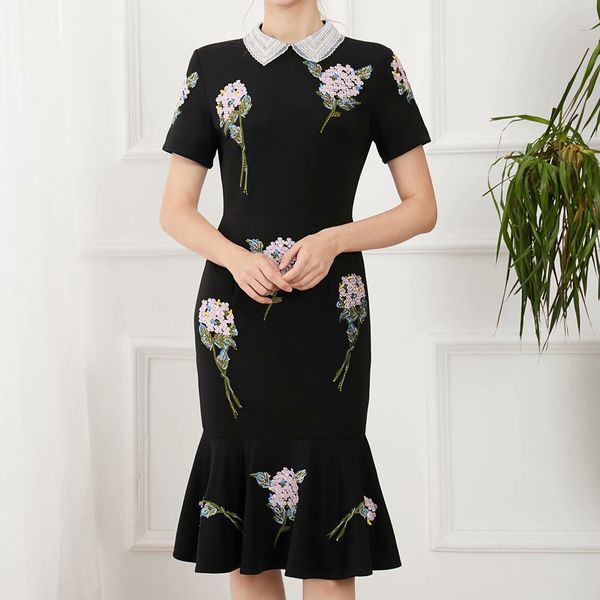 summer retro style frizzy flowers tulle short sleeve fine fishtail temperament quality dress, Black;gray
summer retro style frizzy flowers tulle short sleeve fine fishtail temperament quality dress, Black;gray