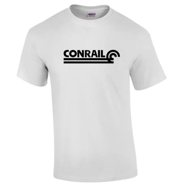 black conrail logo on white t-shirt defunct railroad train company 80s shirt, White;black
black conrail logo on white t-shirt defunct railroad train company 80s shirt, White;black