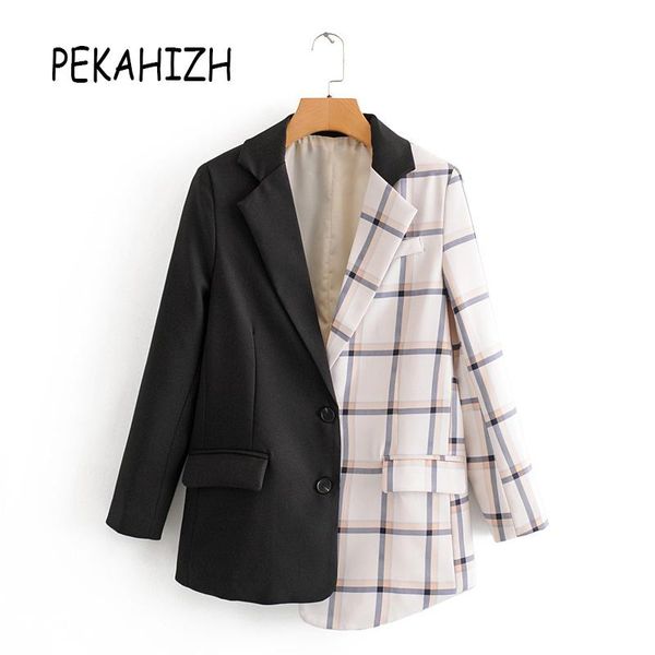 famale clothing fashion slim plaid splicing women suit jacket long sleeve pocket office work blazer casual loose streetwear women's su, White;black
famale clothing fashion slim plaid splicing women suit jacket long sleeve pocket office work blazer casual loose streetwear women's su, White;black