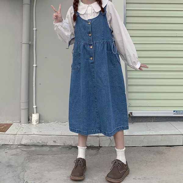 japanese vintage denim strap dress women preppy spring sweet sleeveless jean overalls soft girls cute casual bandage long dresses, Black;gray
japanese vintage denim strap dress women preppy spring sweet sleeveless jean overalls soft girls cute casual bandage long dresses, Black;gray