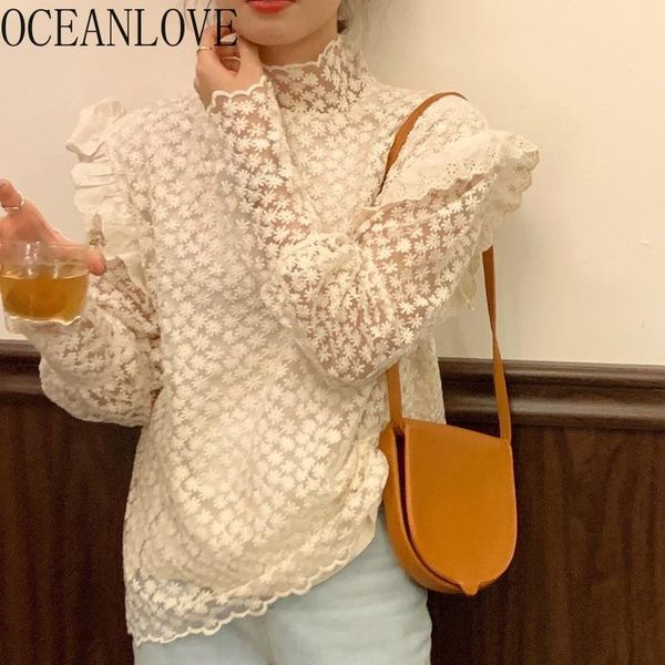 women's blouses & shirts oceanlove lace blusa feminina embroidered stand collar vintage basic solid women korean chic all match ropa, White
women's blouses & shirts oceanlove lace blusa feminina embroidered stand collar vintage basic solid women korean chic all match ropa, White