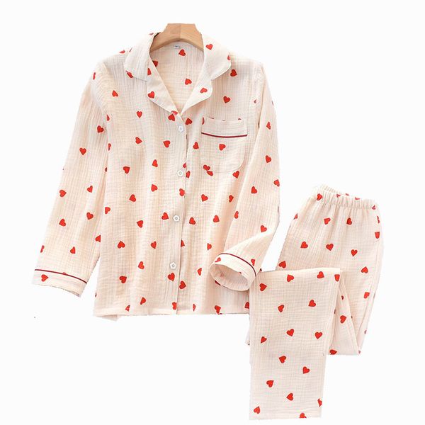 women's sleepwear new ladies pajamas set heart printed crepe cotton double-layer gauze simplicity women long-sleeve trousers house, Black;red
women's sleepwear new ladies pajamas set heart printed crepe cotton double-layer gauze simplicity women long-sleeve trousers house, Black;red