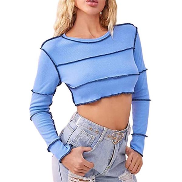 women's t-shirt female round neck long sleeve crop autumn casual e pullover stitching blouse for women clothing, White
women's t-shirt female round neck long sleeve crop autumn casual e pullover stitching blouse for women clothing, White