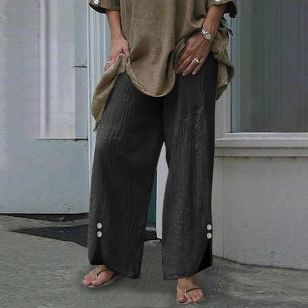 elegant wide leg trousers vonda 2021 cotton linen pants fashion women high waist buttons long casual solid pantalon s-5xl women's & cap, Black;white
elegant wide leg trousers vonda 2021 cotton linen pants fashion women high waist buttons long casual solid pantalon s-5xl women's & cap, Black;white