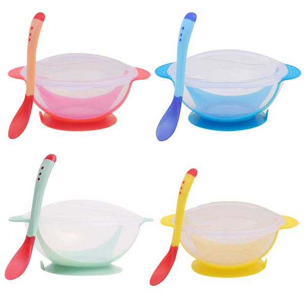 Baby Suction Cup Bowl with Temperature Sensing Spoon Set Baby Learning Bowl Child Safety Cutlery Set Training Bowl Four Colors
Baby Suction Cup Bowl with Temperature Sensing Spoon Set Baby Learning Bowl Child Safety Cutlery Set Training Bowl Four Colors
