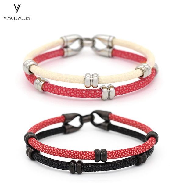 charm bracelets luxury fashion stingray leather bracelet white/red/black mix color couple bangles men women jewelry with box, Golden;silver
charm bracelets luxury fashion stingray leather bracelet white/red/black mix color couple bangles men women jewelry with box, Golden;silver