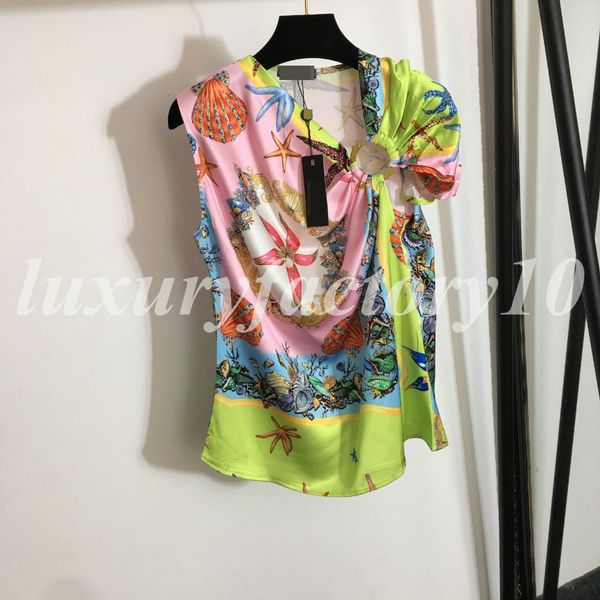 short sleeve t-shirt spring and summer metal ring knot starfish shell printed irregular fashion high quatity, Gray;blue
short sleeve t-shirt spring and summer metal ring knot starfish shell printed irregular fashion high quatity, Gray;blue