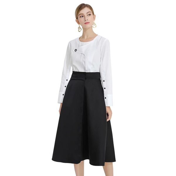 two piece dress color block white shirt long sleeve buttons fashion ladies blouses + black high waist skirt ball gown midi skirts
two piece dress color block white shirt long sleeve buttons fashion ladies blouses + black high waist skirt ball gown midi skirts