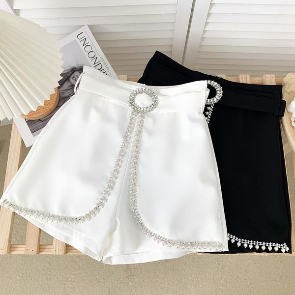 women's shorts ashgaily 2021 diamond bow slim wide leg a-line summer fashion, White;black
women's shorts ashgaily 2021 diamond bow slim wide leg a-line summer fashion, White;black