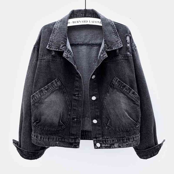 women's jackets vintage short denim coat women plus size 2021 spring autumn korean long sleeve big pocket hole jeans jacket female, Black;brown
women's jackets vintage short denim coat women plus size 2021 spring autumn korean long sleeve big pocket hole jeans jacket female, Black;brown