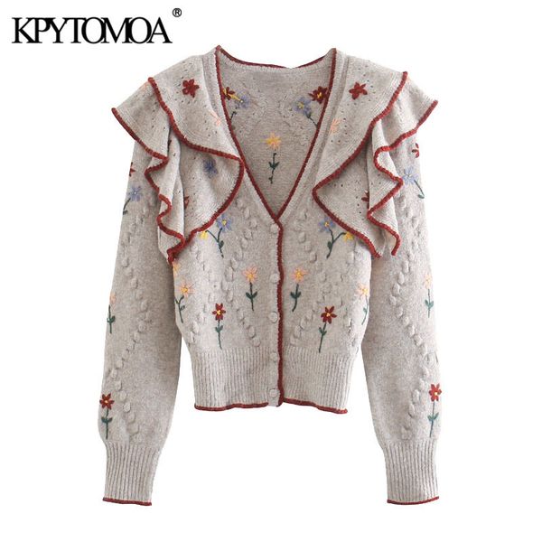women fashion floral embroidery ruffled knitted cardigan sweater vintage long sleeve female outerwear chic 210416, White;black
women fashion floral embroidery ruffled knitted cardigan sweater vintage long sleeve female outerwear chic 210416, White;black