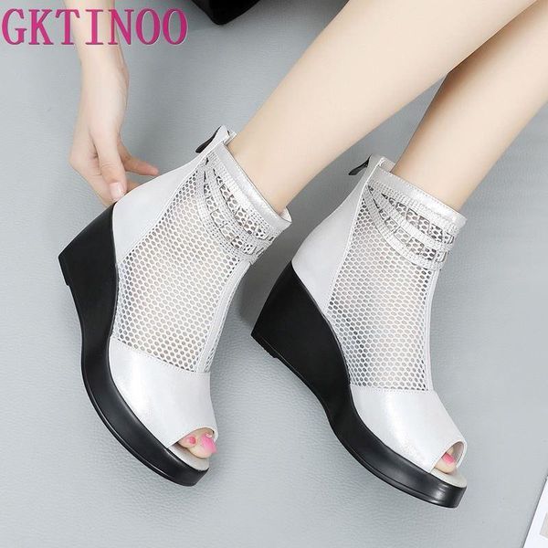 dress shoes gktinoo 2021 summer women sandals platform wedges breathable mesh genuine leather cool boots fashion, Black 
dress shoes gktinoo 2021 summer women sandals platform wedges breathable mesh genuine leather cool boots fashion, Black