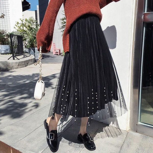skirts winter skirt women's mesh gold velvet pleated high waist a- line woman mujer faldas saias mulher, Black
skirts winter skirt women's mesh gold velvet pleated high waist a- line woman mujer faldas saias mulher, Black