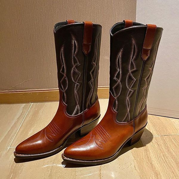boots 2021 retro high heels western cowboy slip on mid-calf women shoes embroidery pointed toe footwear female locomotive, Black
boots 2021 retro high heels western cowboy slip on mid-calf women shoes embroidery pointed toe footwear female locomotive, Black