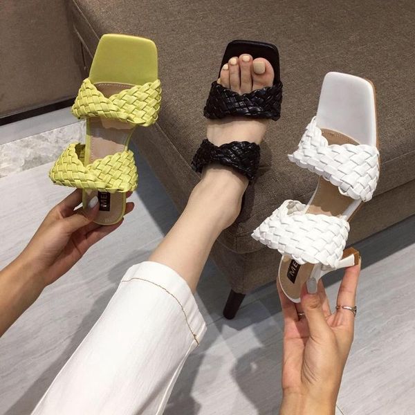 sandals pu leather braided high heel slides women party shoes cross wove folds mules thin slippers, Black
sandals pu leather braided high heel slides women party shoes cross wove folds mules thin slippers, Black