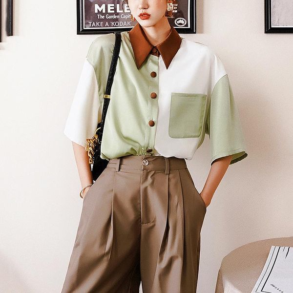 women's blouses & shirts plus size casual loose women shirt special design short sleeve color stitching blouse fashion summer clothes s, White
women's blouses & shirts plus size casual loose women shirt special design short sleeve color stitching blouse fashion summer clothes s, White