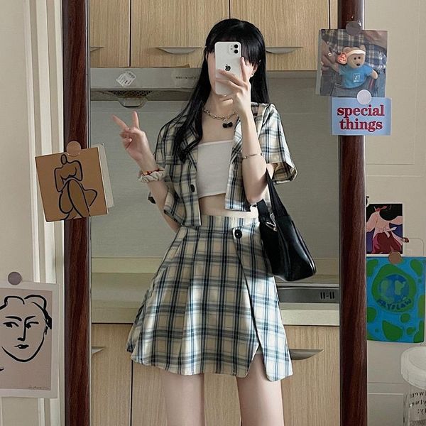 women's suits & blazers large plaid suit 2021 summer korean leisure dress slim high waist skirt two piece, White;black
women's suits & blazers large plaid suit 2021 summer korean leisure dress slim high waist skirt two piece, White;black