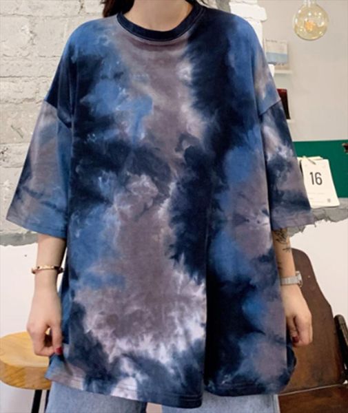 women's t-shirt tie-dye navy short sleeve o-neck casual loose harajuku style vintage couple gradient printed ins tee top, White
women's t-shirt tie-dye navy short sleeve o-neck casual loose harajuku style vintage couple gradient printed ins tee top, White